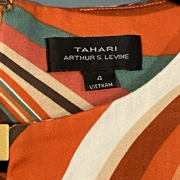 TAHARI Women's 4 Shift Dress Orange Swirls Retro 60's Groovy Sleeveless - Picture 5 of 10